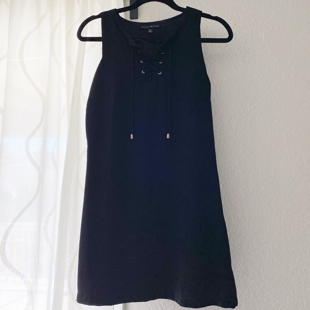 Black Nice Thick Material Tie Up Dress
